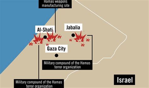 map of airstrikes on gaza strip